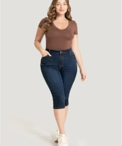 Skinny Very Stretchy Dark Wash Split Knee Denim Shorts -Clothing Shop 324778790 es