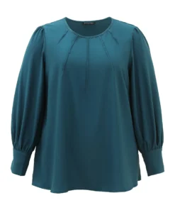 Anti-Wrinkle Solid Pleated Puff Sleeve Button Up Blouse -Clothing Shop 325026529 ae