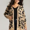 Leopard Elastic Cuffs Drop Shoulder Cardigan -Clothing Shop 325177846 im