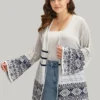 Bandana Print Geo Eyelet Ties Front Cardigan -Clothing Shop 325243851 pf