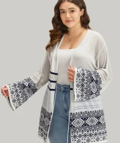 Bandana Print Geo Eyelet Ties Front Cardigan
