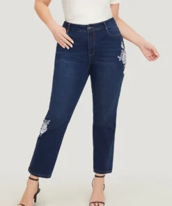 Floral Embroidered Very Stretchy High Rise Jeans