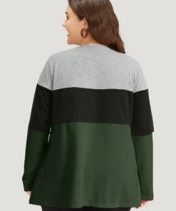 Colorblock Contrast Crisscross V Neck Sweatshirt -Clothing Shop 326052922 ec 2d000cdc 468b 476d 938e 8a2f606a2c82