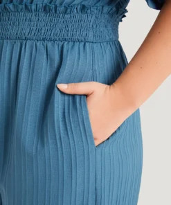 Textured Bowknot V Neck Shirred Pocket Jumpsuit -Clothing Shop 326467067 ky