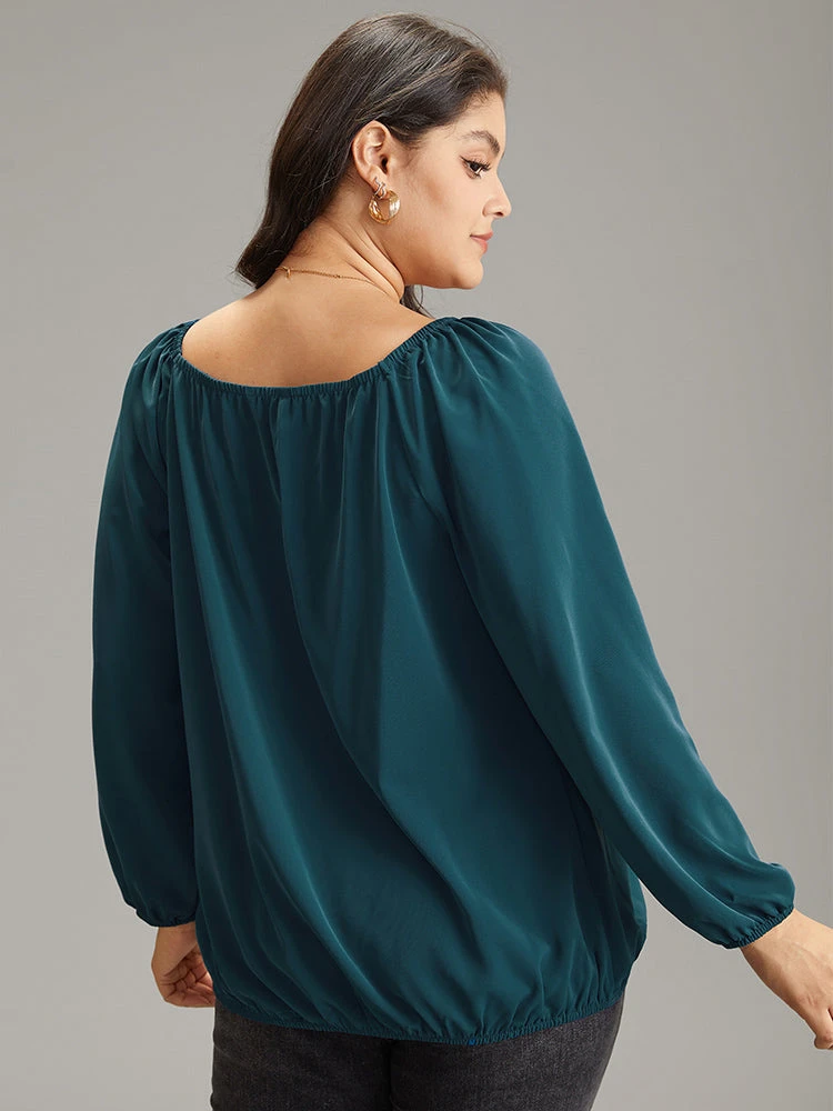 Static-Free Solid Lantern Sleeve Plicated Detail Blouse 4 Static-Free Solid Lantern Sleeve Plicated Detail Blouse - Image 2