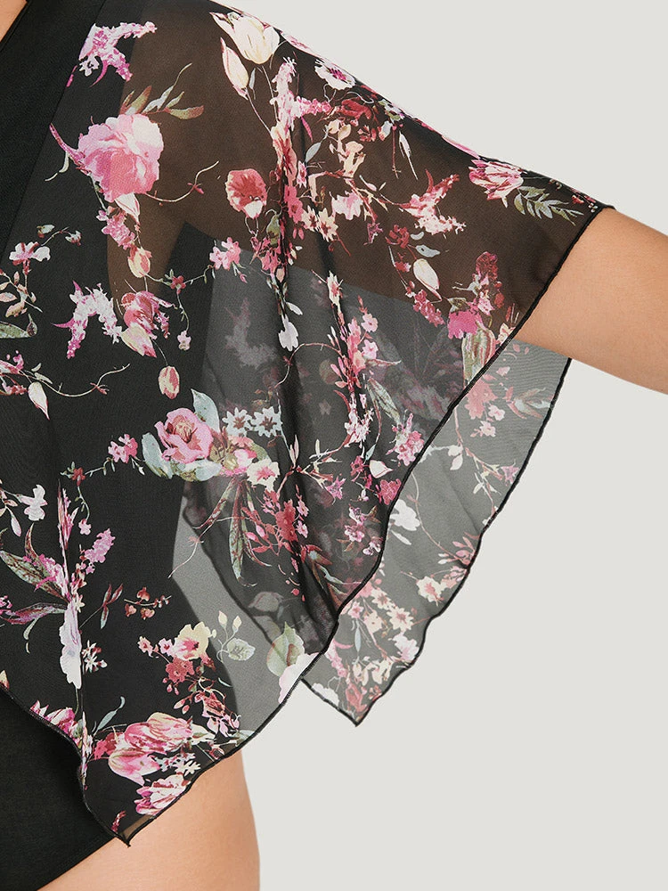 Floral Print Patchwork Mesh Asymmetrical Sleeve Bodysuit 10 Floral Print Patchwork Mesh Asymmetrical Sleeve Bodysuit - Image 8