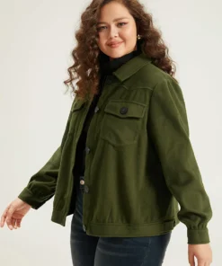 Plain Pocket Button Up Shacket -Clothing Shop 326952801 bj