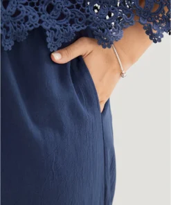 Plain Lace Trim Pocket Cold Shoulder Jumpsuit -Clothing Shop 327053694 bh