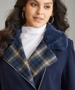 Plaid Asymmetrical Lapel Collar Patchwork Fuzzy Trim Coat 12 Plaid Asymmetrical Lapel Collar Patchwork Fuzzy Trim Coat -Clothing Shop 327233401 yp