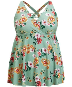 Floral Crisscross Surplice Neck Flutter Hem Swim Dress -Clothing Shop 327409802 ih