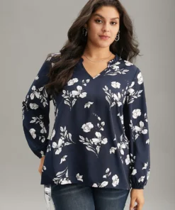 Silhouette Floral Print Ruffles Lantern Sleeve Blouse