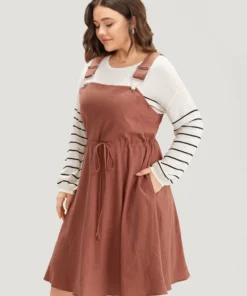 Plain Drawstring Pocket Metal Detail Suspender Skirt -Clothing Shop 327601774 ni