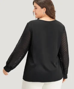 Plain Keyhole Lace Patchwork Lantern Sleeve Blouse -Clothing Shop 327679450 uh 4dfc7956 d8b0 48db aa36 afaaabc6e451