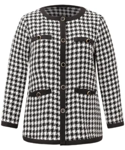 Twill Houndstooth Button Detail Pocket Coat -Clothing Shop 327700027 oz