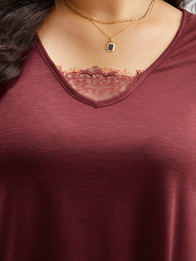 Solid Crochet Lace Mesh Hanky Hem T-shirt 8 Solid Crochet Lace Mesh Hanky Hem T-shirt - Image 6