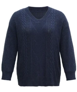 Cable Knit Lurex V Neck Pullover -Clothing Shop 32873410 ep