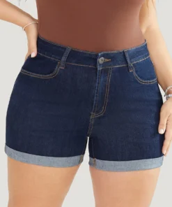 Skinny Very Stretchy Dark Wash Cuffed Hem Denim Shorts -Clothing Shop 329174188 nl