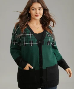 Supersoft Essentials Plaid Geometric Contrast Pocket Cardigan 11 Supersoft Essentials Plaid Geometric Contrast Pocket Cardigan -Clothing Shop 329333043 tm