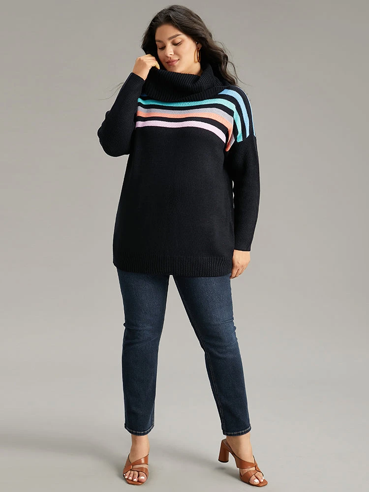 Rainbow Striped Turtle Neck Drop Shoulder Pullover 7 Rainbow Striped Turtle Neck Drop Shoulder Pullover - Image 5