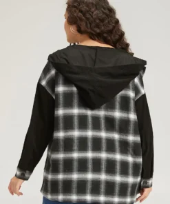 Plaid Hooded Patched Pocket Button Up Patchwork Coat -Clothing Shop 331039755 fc 9c3fac37 2c34 496a 9dee c84da8023377