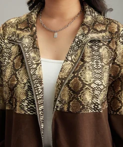Snakeskin Print Patchwork Contrast Zipper Windbreaker -Clothing Shop 331455624 jg 3315c2b9 15b0 48c1 810f 44ffa84b91c4