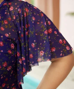 Ditsy Floral Ruffle Sleeve Cut Out Swim Dress -Clothing Shop 3315641 mf