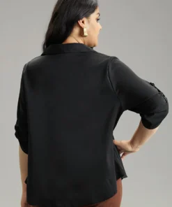 Anti-Wrinkle Solid Cowl Neck Tab Sleeve Blouse -Clothing Shop 331865366 zs