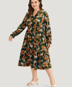 Floral Print Pocket Frill Trim Ruffle Dress -Clothing Shop 331880700 ea
