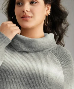 Turtleneck Ombre Heather Raglan Sleeve Pullover -Clothing Shop 331892762 xc