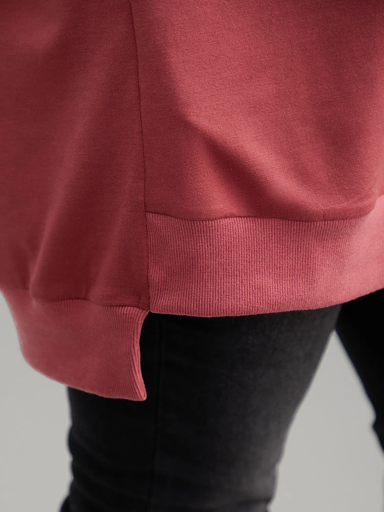 Solid Rib Knit Hem High Low Hem Sweatshirt 10 Solid Rib Knit Hem High Low Hem Sweatshirt - Image 8