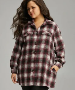 Plaid Button Through Pocket Coat -Clothing Shop 33227511 xq