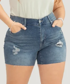 Skinny Very Stretchy Light Wash Ripped Detail Denim Shorts -Clothing Shop 332304798 qv