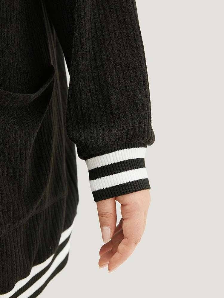 Halloween Patchwork Striped Pocket Button Up Rib Knit Coat 10 Halloween Patchwork Striped Pocket Button Up Rib Knit Coat - Image 8