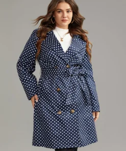Static-Free Polka Dot Belted Double Breasted Coat