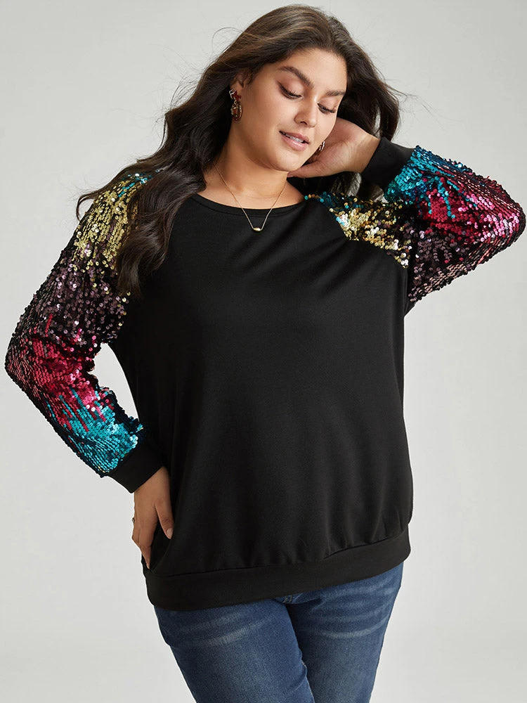 Rainbow Sequin Patchwork Raglan Sleeve Sweatshirt 3 Rainbow Sequin Patchwork Raglan Sleeve Sweatshirt