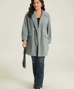 Button Fly Flap Pocket Lantern Sleeve Coat -Clothing Shop 333214397 oo