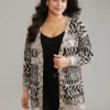 Geometric Heather Button Up Elastic Cuffs Cardigan -Clothing Shop 333625097 fn