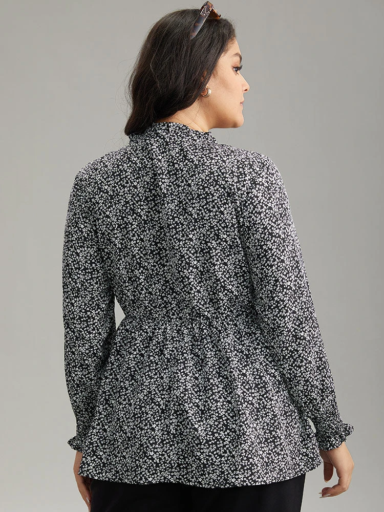 Ditsy Floral Stand Collar Shirred Frill Trim Blouse 4 Ditsy Floral Stand Collar Shirred Frill Trim Blouse - Image 2