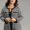 Twill Houndstooth Button Detail Pocket Coat -Clothing Shop 334795486 qi