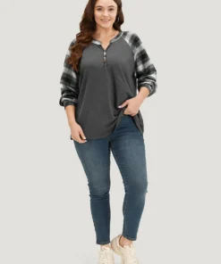 Plaid Patchwork Notched Button Detail Sweatshirt 38 Plaid Patchwork Notched Button Detail Sweatshirt -Clothing Shop 335283656 gn 523a0a83 7352 47ef bcd7 dd21c0b9bfdb