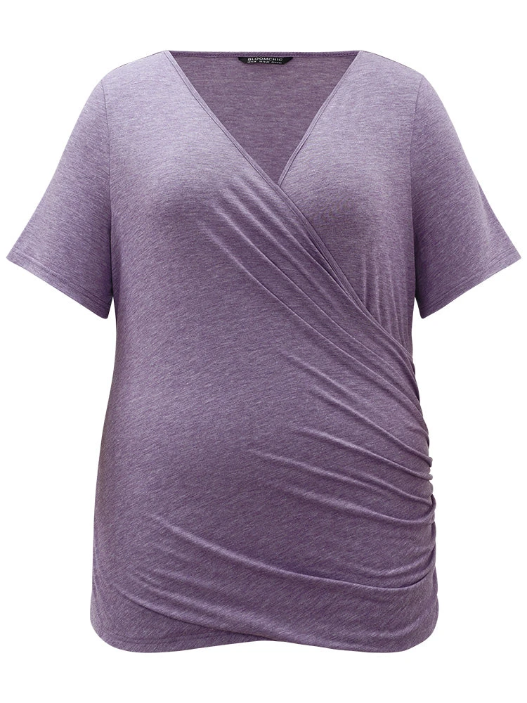 Solid Heather Overlap Collar Gathered T-shirt 9 Solid Heather Overlap Collar Gathered T-shirt - Image 7