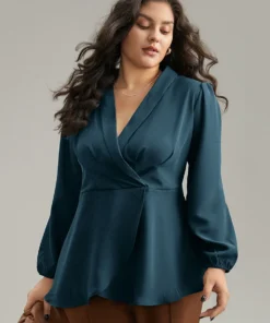 Static-Free Plain Pleated Wrap Blouse 23 Static-Free Plain Pleated Wrap Blouse -Clothing Shop 336033158 hv