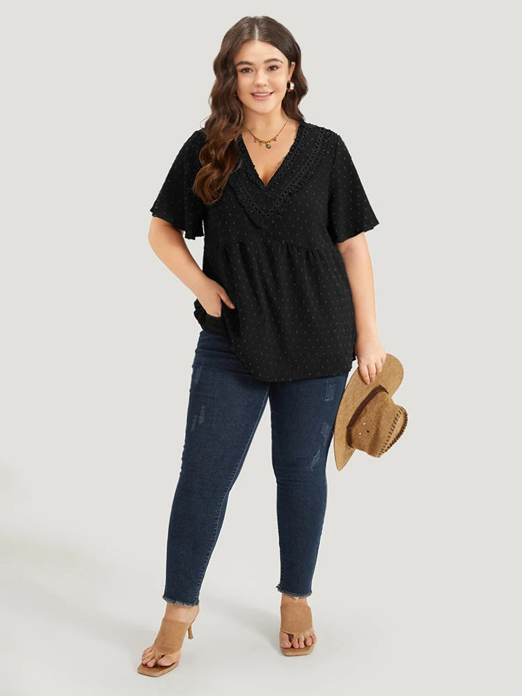 Polka Dot Frill Trim V Neck Flutter Blouse 14 Polka Dot Frill Trim V Neck Flutter Blouse - Image 12