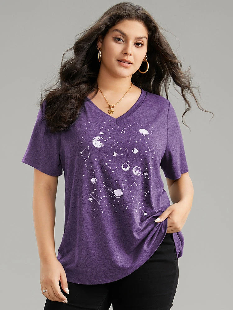 Moon And Star Print V Neck T-shirt 14 Moon And Star Print V Neck T-shirt - Image 12
