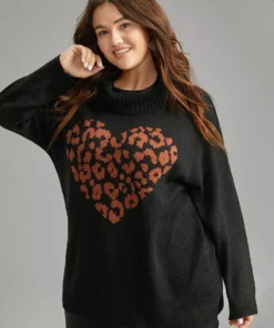 Hreat Print Contrast Turtle Neck Pullover 14 Hreat Print Contrast Turtle Neck Pullover -Clothing Shop 336731307 xj