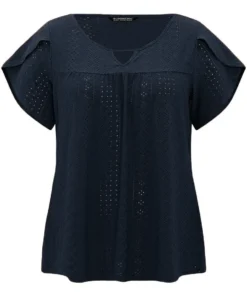 Plain Geometric Eyelet Keyhole Petal Sleeve T-shirt -Clothing Shop 337903346 uc 95c895df 245a 4989 8b55 2c9667096a81