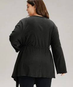 Solid Rib Knit Ties Lapel Collar Kimono 11 Solid Rib Knit Ties Lapel Collar Kimono -Clothing Shop 338339713 ax