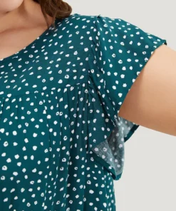 Allover Print Cap Sleeve Ruffle Hem Gathered Blouse -Clothing Shop 338643417 mh 1a9bc987 ce0c 4889 b88a f746272cf1a0