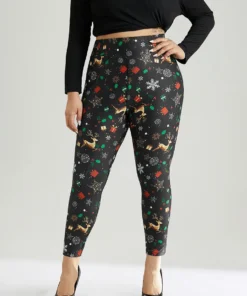 Christmas Print Elastic Waist Leggings