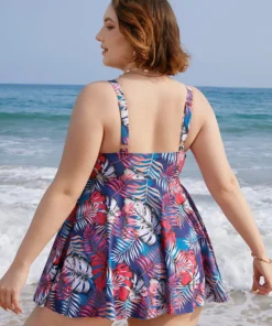 Tropical Print Wrap Ruffles Crisscross Swim Dress -Clothing Shop 33902609 kf